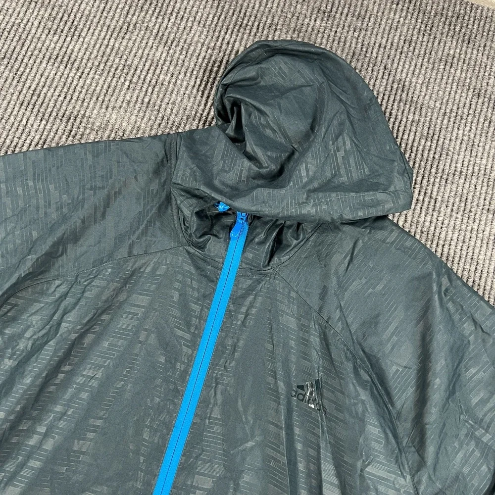 Adidas Windbreaker Jacket Mens Large Blue Long Sleeve Full Zip Hooded Running